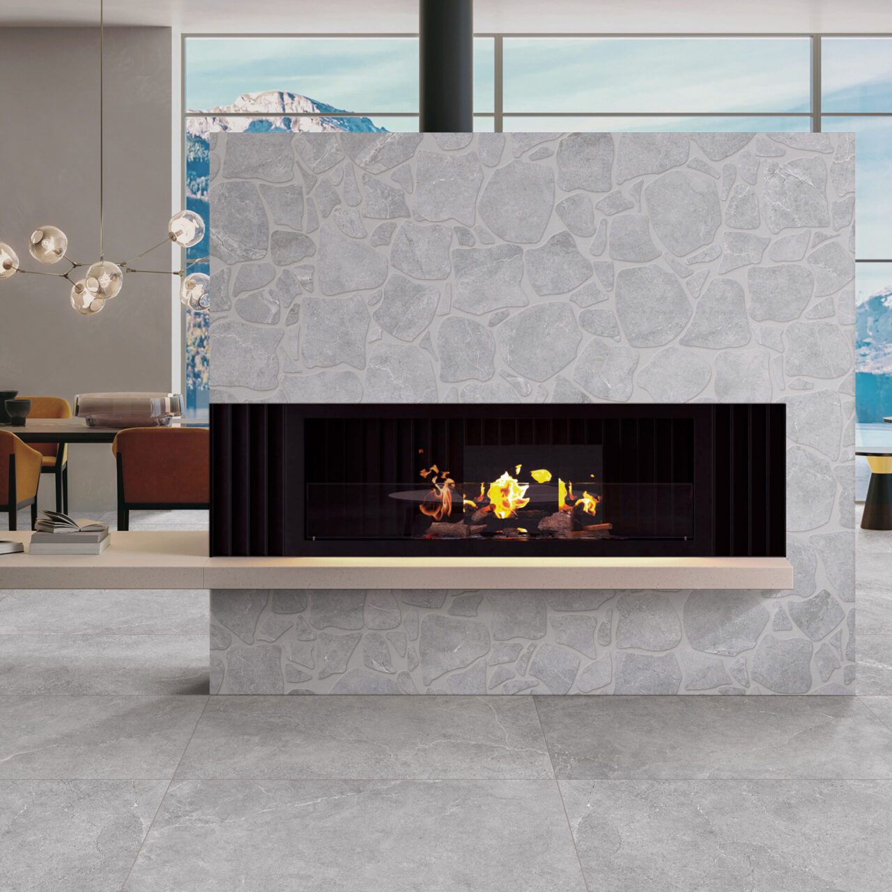 Enzo Cinder Crazy Pave Tiles On Fireplace